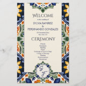 Azulejo blauw Talavera Mexicaanse bruiloft program (Voorkant)