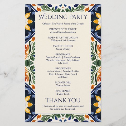 Azulejo blauw Talavera Mexicaanse bruiloft program (Achterkant)