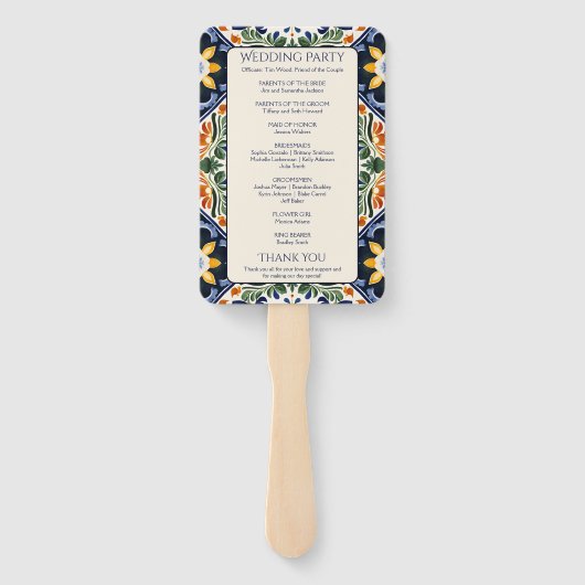 Azulejo blauw Talavera Mexicaanse bruiloft program Handwaaier (Achterkant)