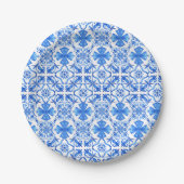 Azulejo Blauw & Wit Mediterraans Tegels Patroon Papieren Bordje (Voorkant)