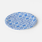 Azulejo Blauw & Wit Mediterraans Tegels Patroon Papieren Bordje (Gekanteld)