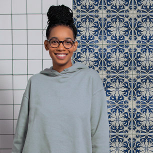 Azulejo Blauwe en Witte Symmetrische Bloemmotief Tegeltje
