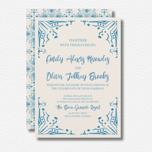 Azulejo Blauwe Huwelijksuitnodiging Kaart