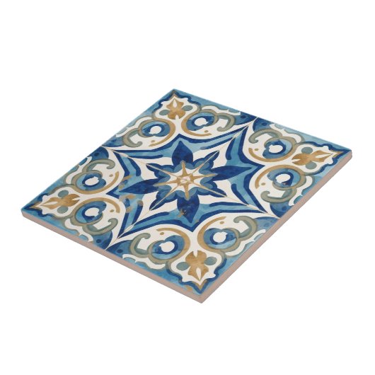 Azulejo blue and beige mosaic vintage bulk tegeltje (Zijkant)