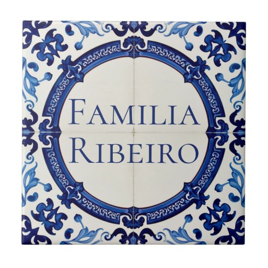 Azulejo Blue Custom House Name Plate Plaque Sign Tegeltje (Voorkant)