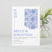 Azulejo Blue Porcelain Floral Antiek Wedding Kaart (Staand voorkant)