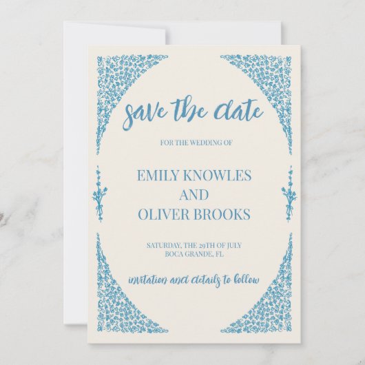 Azulejo Blue Wedding Save The Date (Voorkant)