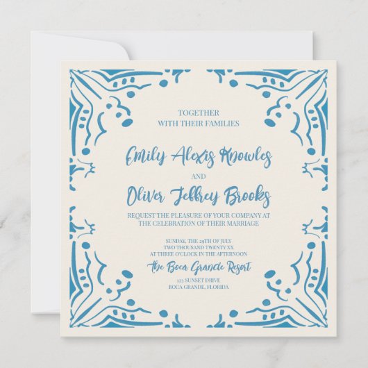 Azulejo Blue Wedding Square Uitnodiging (Voorkant)
