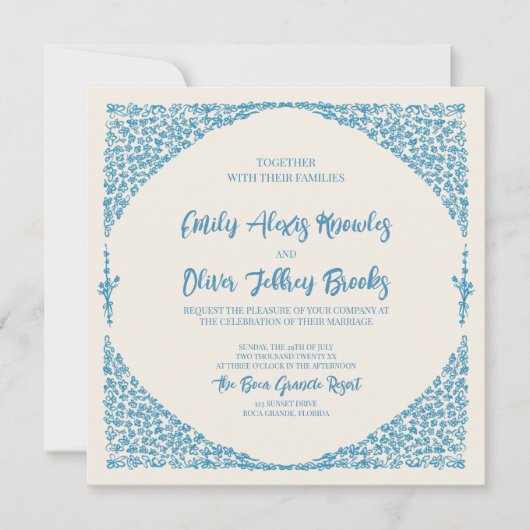 Azulejo Blue Wedding Square Uitnodiging (Voorkant)