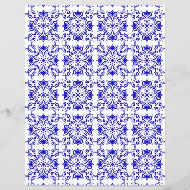 Azulejo Blue White Pattern A01 Scrapbook Paper (Voorkant)
