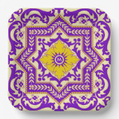 Azulejo Ceramic Style Ornament Monogram Papieren Bordje (Voorkant)