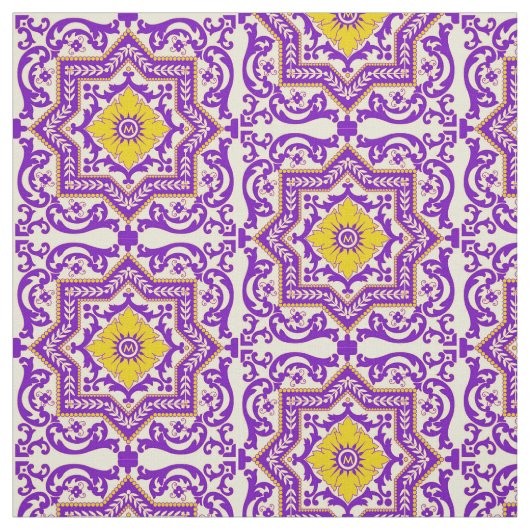 Azulejo Ceramic Style Ornament Monogram Stof (Swatch)