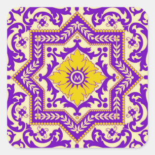 Azulejo Ceramic Style Ornament Monogram Vierkante Sticker
