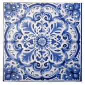 Azulejo Cerulean Portugees Siermozaïek Tegeltje (Voorkant)