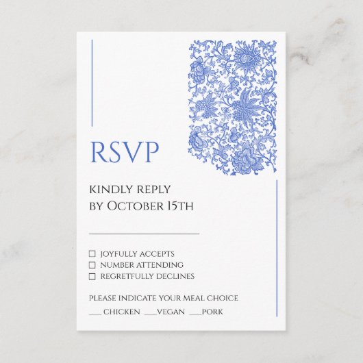 Azulejo Chinoiserie Blue Floral Regency RSVP Informatiekaartje (Voorkant)