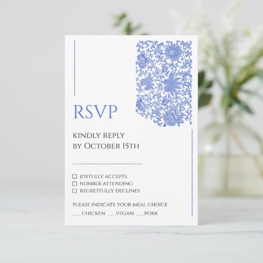 Azulejo Chinoiserie Blue Floral Regency RSVP Informatiekaartje (Staand voorkant)