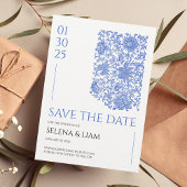 Azulejo Chinoserie Blue Floral Save the Date Briefkaart