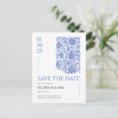 Azulejo Chinoserie Blue Floral Save the Date Briefkaart (Staand voorkant)