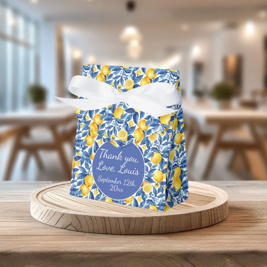 Azulejo citroenen blauw blad Baby shower Bedankdoosjes