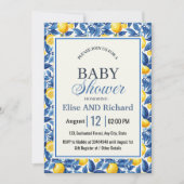 Azulejo citroenen blauw blad botanisch Baby shower Kaart (Voorkant)