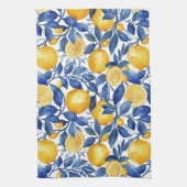 Azulejo Citroenen Blauw Bladeren #1 Theedoek (Verticaal)