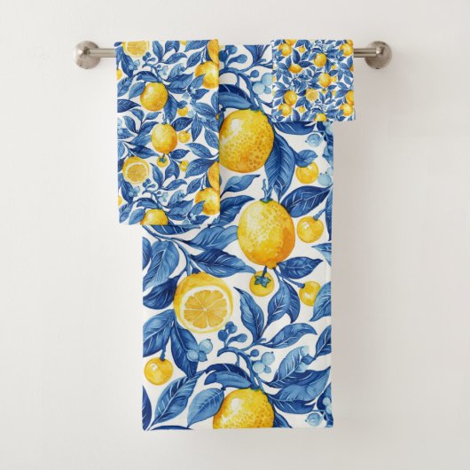 Azulejo Citroenen Blauwe bladeren Bad Handdoek (Insitu)