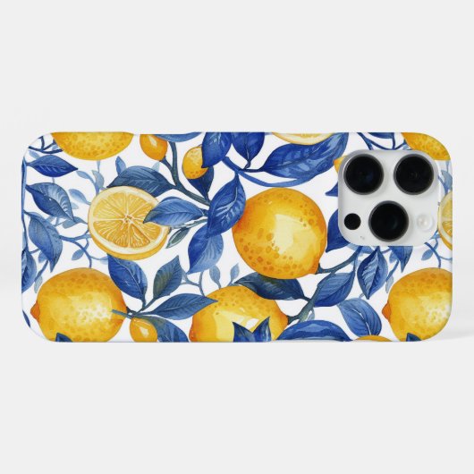 Azulejo Citroenen Blauwe bladeren iPhone Hoesje (Achterkant horizontaal)