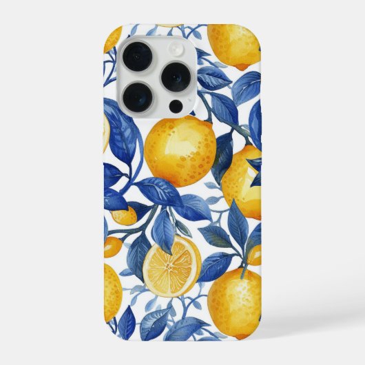 Azulejo Citroenen Blauwe bladeren iPhone Hoesje (Achterkant)