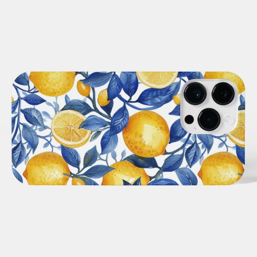 Azulejo Citroenen Blauwe bladeren iPhone Hoesje (Achterkant horizontaal)