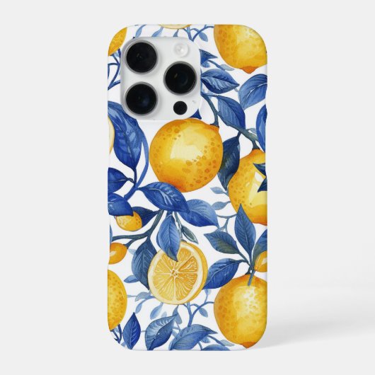 Azulejo Citroenen Blauwe bladeren iPhone Hoesje (Achterkant)