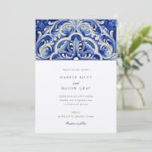 Azulejo Elegant Bloemen Keramische Tegel Bruiloft Kaart (Staand voorkant)