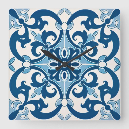 Azulejo Fleur DE Lis Style Patroon Vierkante Klok (Voorkant)