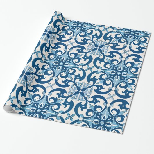 Azulejo Fleur De Lis Style Pattern Cadeaupapier (Uitgerold)
