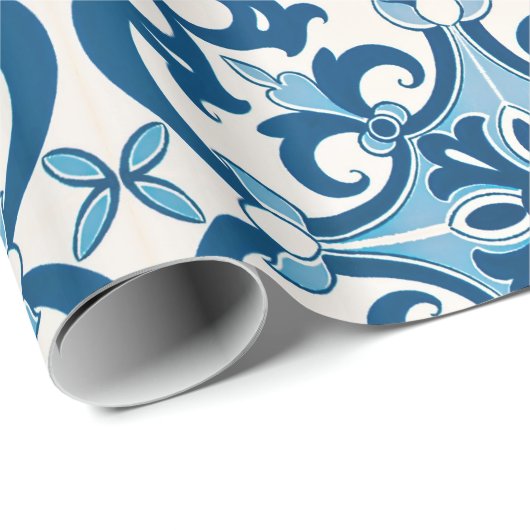 Azulejo Fleur De Lis Style Pattern Cadeaupapier (Rol Hoek)