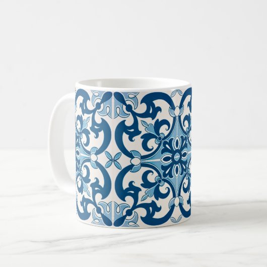 Azulejo Fleur De Lis Style Pattern Koffiemok (Voorkant links)
