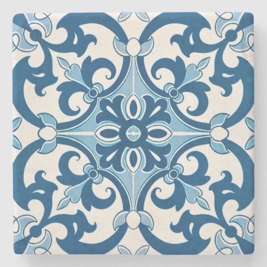 Azulejo Fleur De Lis Style Pattern Stenen Onderzetter (Voorkant)