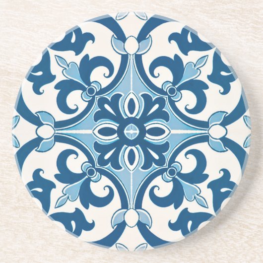 Azulejo Fleur De Lis Style Pattern Zandsteen Onderzetter (Voorkant)