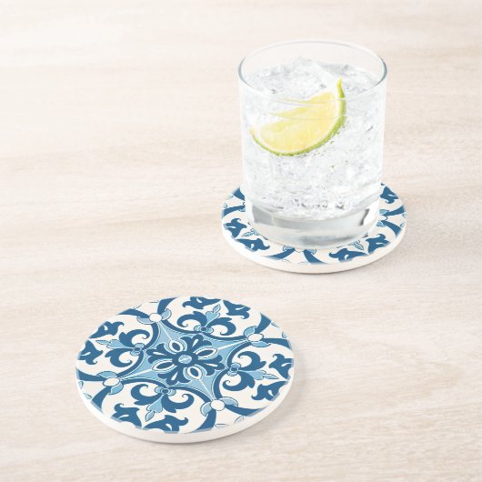 Azulejo Fleur De Lis Style Pattern Zandsteen Onderzetter (Zijkant)