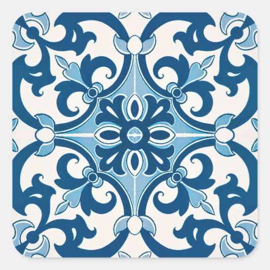 Azulejo Fleur-De-Lis Style Tegel Pattern Vierkante Sticker (Voorkant)