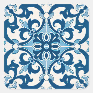 Azulejo Fleur-De-Lis Style Tegel Pattern Vierkante Sticker