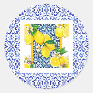 Azulejo grecian lemon Portugese tegels zomer Ronde Sticker