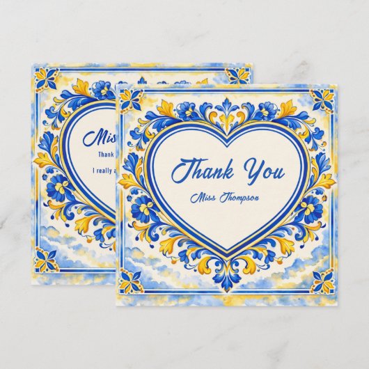 💙 Azulejo Hart Bedankkaart-tegel Bedankkaart (Voorkant / Achterkant)