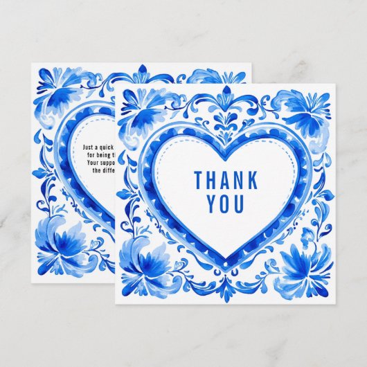 💙Azulejo Hart Bedanktegel Bedankkaart (Voorkant / Achterkant)