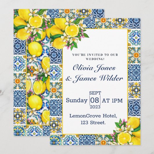 Azulejo Lemon Tegels Wedding Kaart (Voorkant / Achterkant)