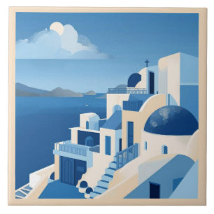 Azulejo Mediterrane stad Blauw Tegeltje