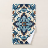 Azulejo Porselein Blauwe Tegel Mediterraan Patroon Bad Handdoek (Handdoek)