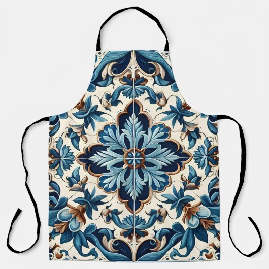 Azulejo Porselein Blauwe Tegel Mediterraan Patroon Schort (Voorkant)