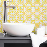 Azulejo Portugal Mediterranean Yellow Blue 1 Tegeltje<br><div class="desc">Stijlvol Portugees mediterraan patroon keramisch tegel lichtgeel patroon met lichtblauw op een witte achtergrond. Ideaal voor intern ontwerp of backsplash. Patroonversie 1.</div>