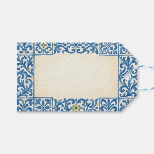 Azulejo Portugese stilstaande aquarelontwerp Cadeaulabel (Voorkant (Horizontaal))