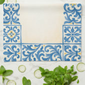 Azulejo Portugese stilstaande aquarelontwerp Theedoek (Gevouwen)